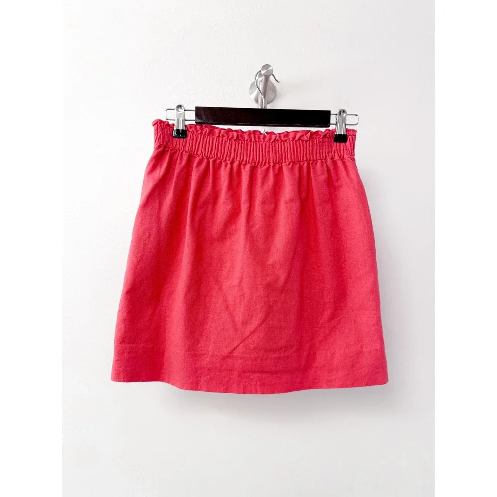 J.Crew Coral Pink Linen Cotton Paperbag Waist Mini Skirt 41575 Womens‎ 2